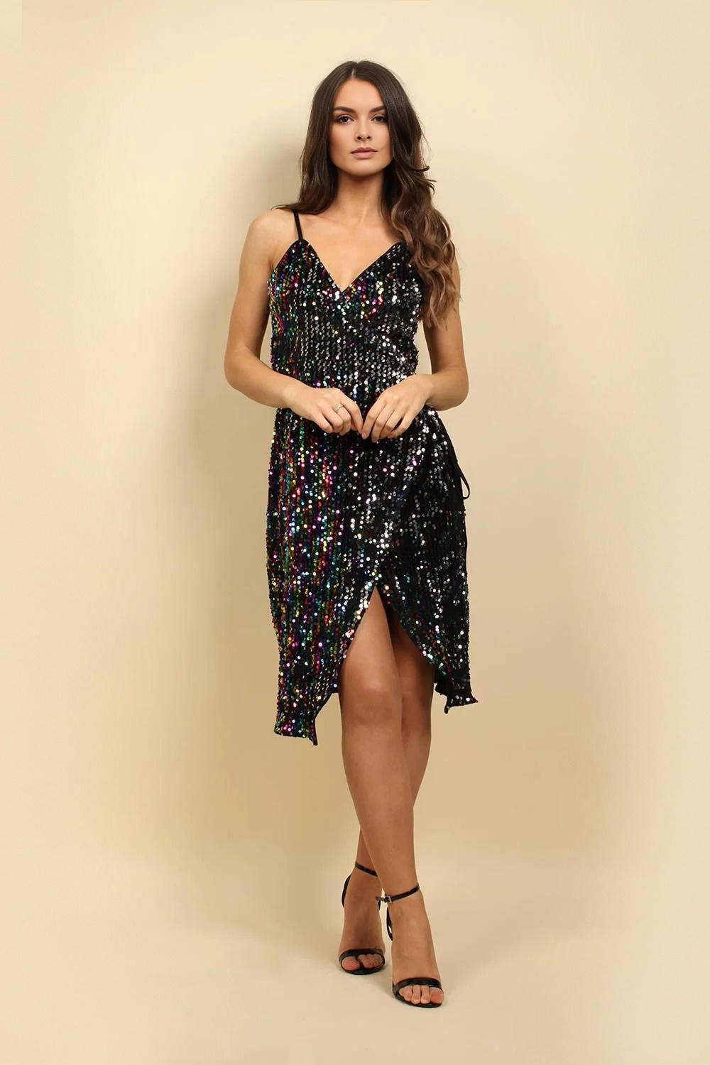 4610573 Multi Colour Sequin Wrap Skirt Dress